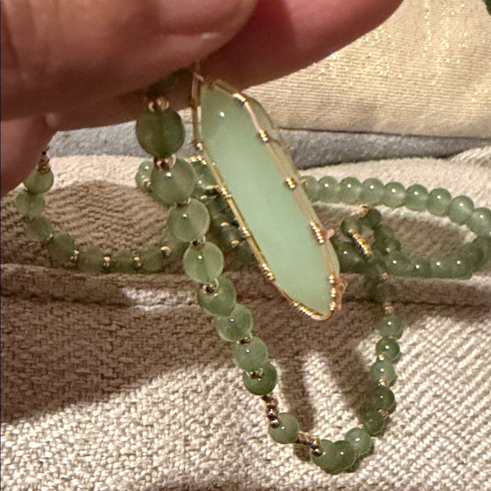 Jade Green Aventurine Bead necklace and Bracelet with Gold Tone Accent